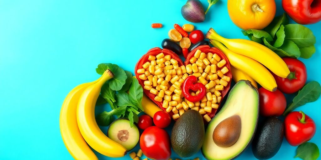 Fresh fruits and vegetables associated with Vitamin B6 and heart health.