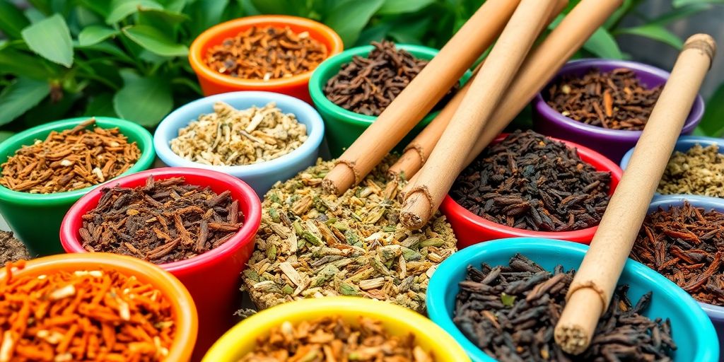 Colorful herbal blends for tobacco-free smoking alternatives.