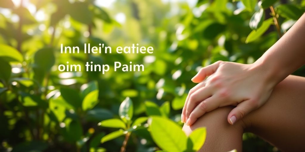 Close-up of hand on knee in nature setting.